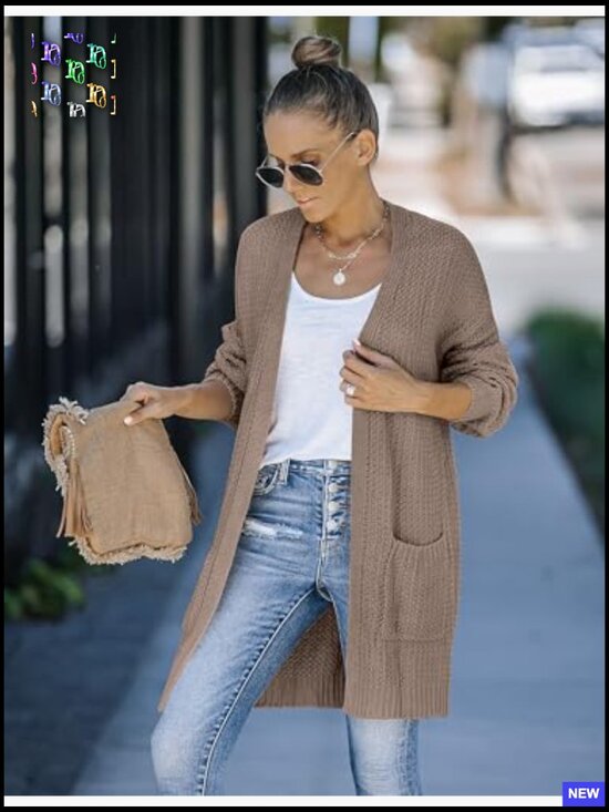 Oversized Chunky Knit Cardigan Open Front Lantern Sleeve Cozy Sweater - Picture 3 of 7